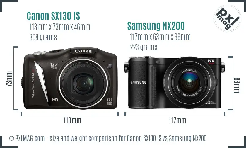 Canon SX130 IS vs Samsung NX200 size comparison