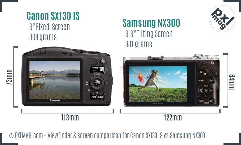 Canon SX130 IS vs Samsung NX300 Screen and Viewfinder comparison