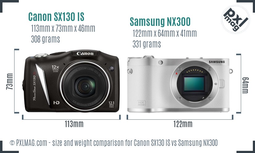 Canon SX130 IS vs Samsung NX300 size comparison