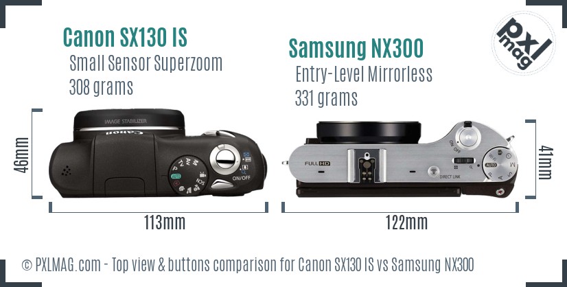 Canon SX130 IS vs Samsung NX300 top view buttons comparison