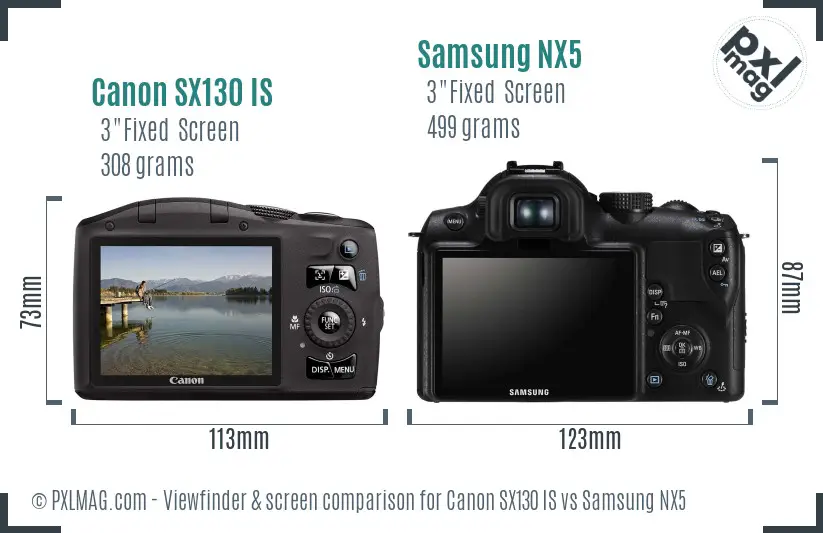Canon SX130 IS vs Samsung NX5 Screen and Viewfinder comparison Canon SX130 IS vs Samsung NX5 Screen and Viewfinder comparison