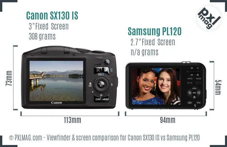 Canon SX130 IS vs Samsung PL120 Screen and Viewfinder comparison
