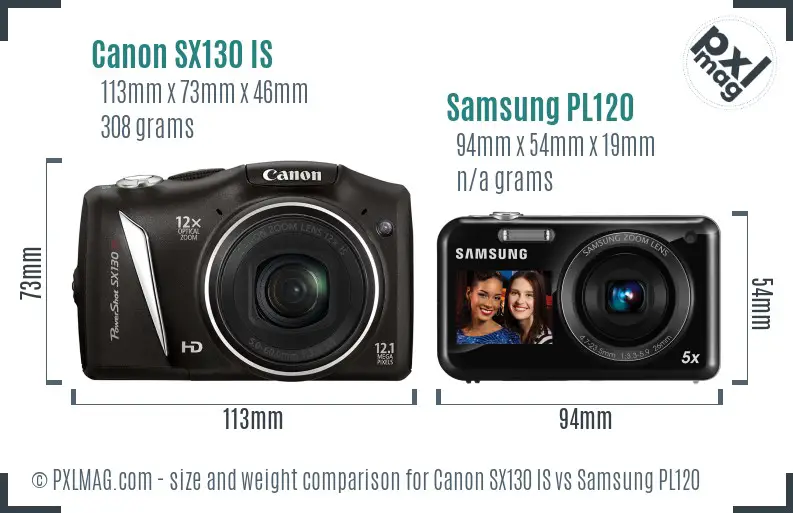 Canon SX130 IS vs Samsung PL120 size comparison