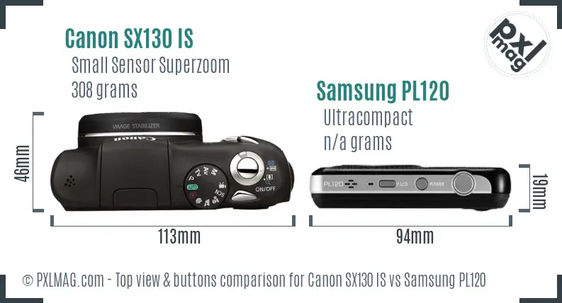 Canon SX130 IS vs Samsung PL120 top view buttons comparison