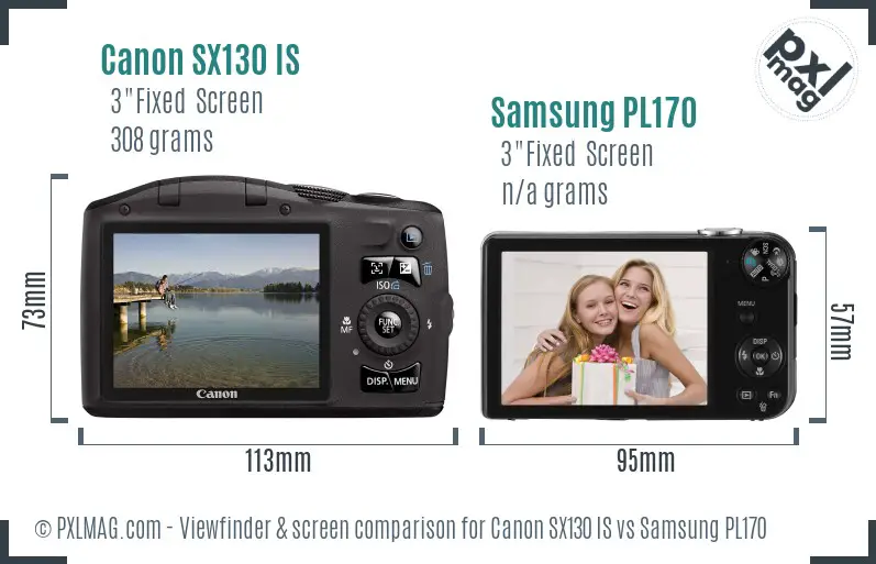 Canon SX130 IS vs Samsung PL170 Screen and Viewfinder comparison