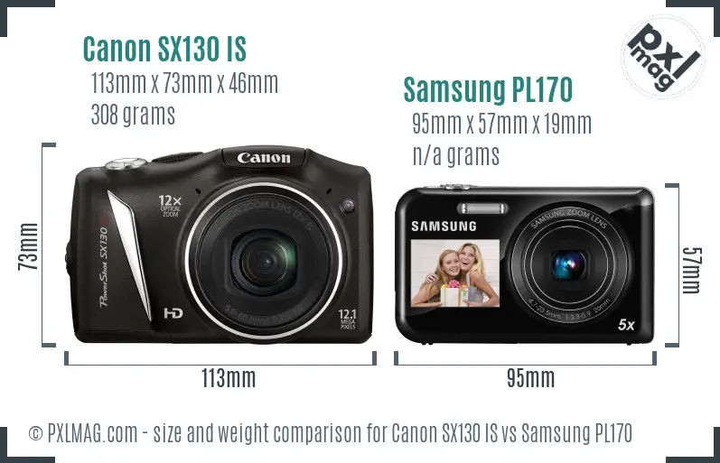 Canon SX130 IS vs Samsung PL170 size comparison