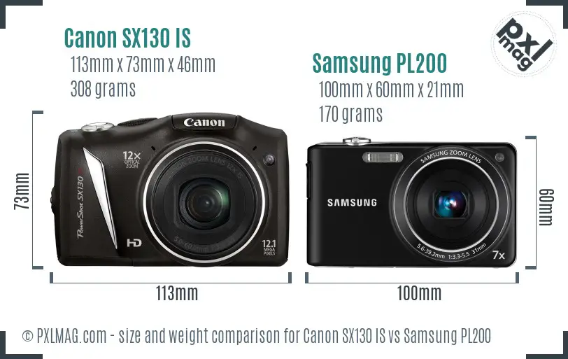 Canon SX130 IS vs Samsung PL200 size comparison