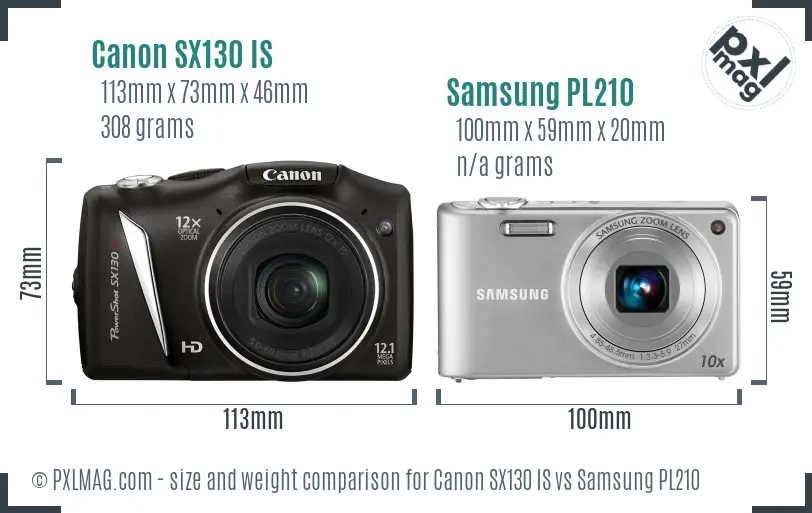 Canon SX130 IS vs Samsung PL210 size comparison