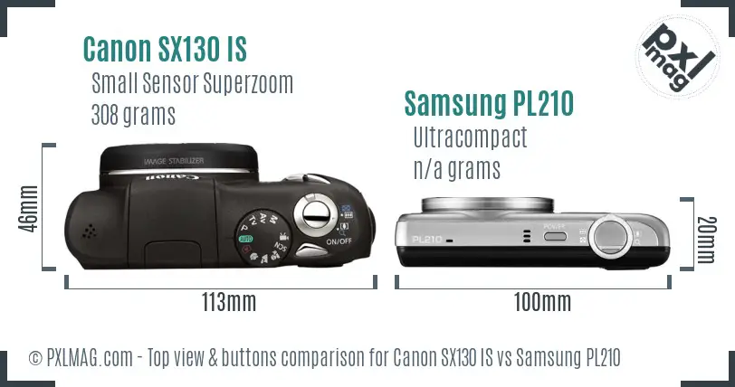 Canon SX130 IS vs Samsung PL210 top view buttons comparison