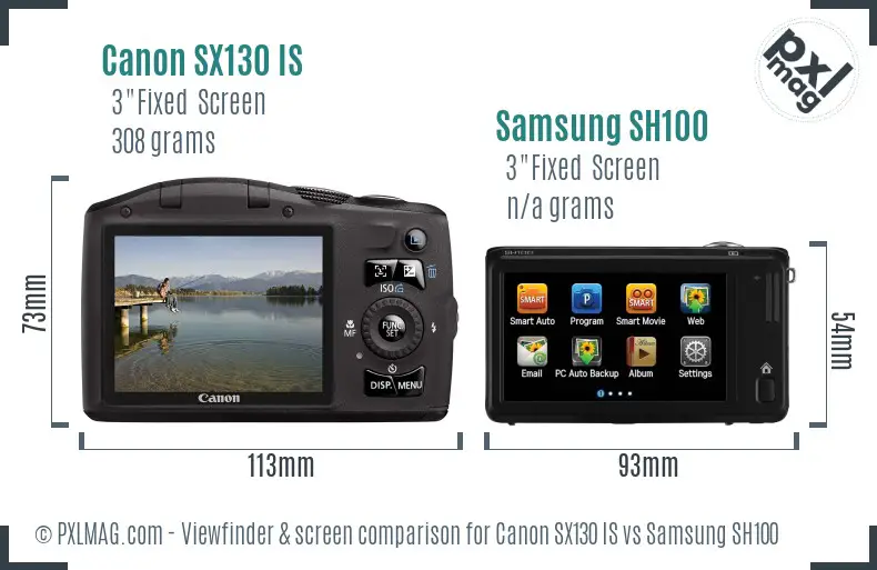 Canon SX130 IS vs Samsung SH100 Screen and Viewfinder comparison