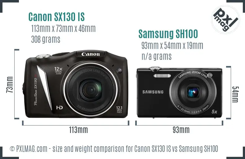 Canon SX130 IS vs Samsung SH100 size comparison