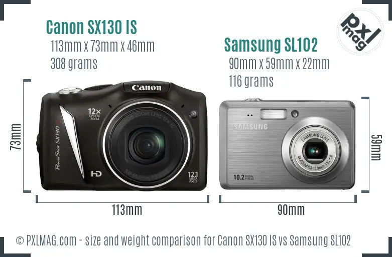 Canon SX130 IS vs Samsung SL102 size comparison