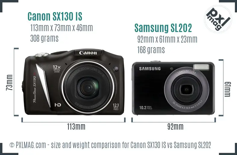 Canon SX130 IS vs Samsung SL202 size comparison