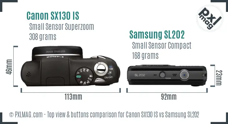 Canon SX130 IS vs Samsung SL202 top view buttons comparison