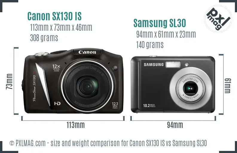 Canon SX130 IS vs Samsung SL30 size comparison