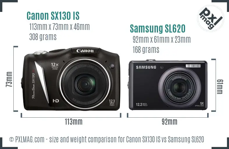 Canon SX130 IS vs Samsung SL620 size comparison