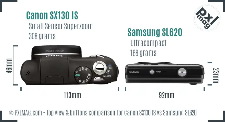 Canon SX130 IS vs Samsung SL620 top view buttons comparison