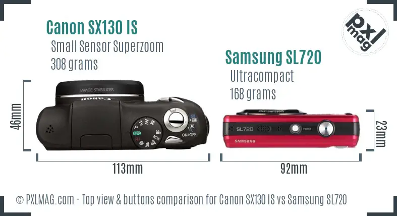Canon SX130 IS vs Samsung SL720 top view buttons comparison