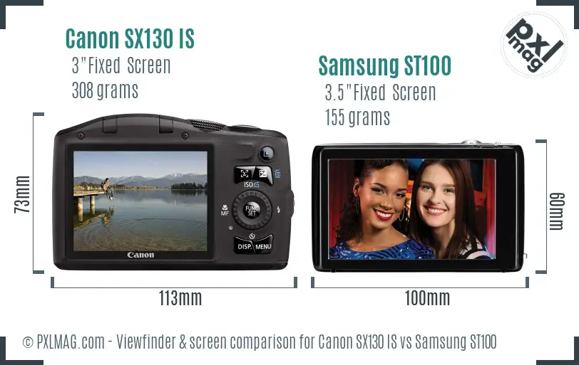 Canon SX130 IS vs Samsung ST100 Screen and Viewfinder comparison