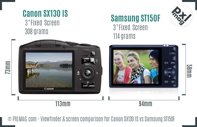 Canon SX130 IS vs Samsung ST150F Screen and Viewfinder comparison