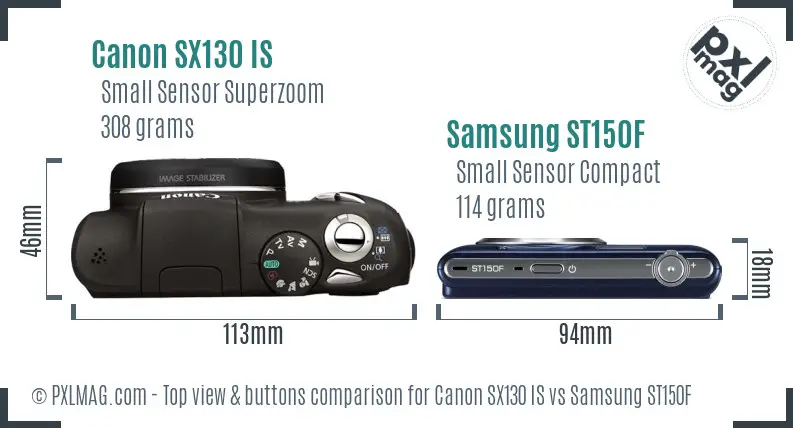 Canon SX130 IS vs Samsung ST150F top view buttons comparison