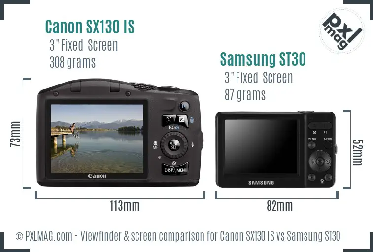 Canon SX130 IS vs Samsung ST30 Screen and Viewfinder comparison