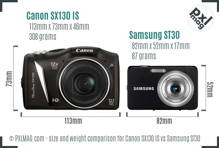 Canon SX130 IS vs Samsung ST30 size comparison
