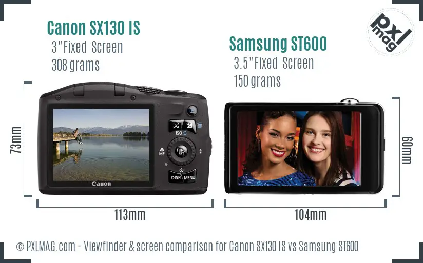 Canon SX130 IS vs Samsung ST600 Screen and Viewfinder comparison