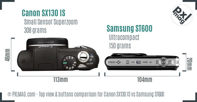Canon SX130 IS vs Samsung ST600 top view buttons comparison