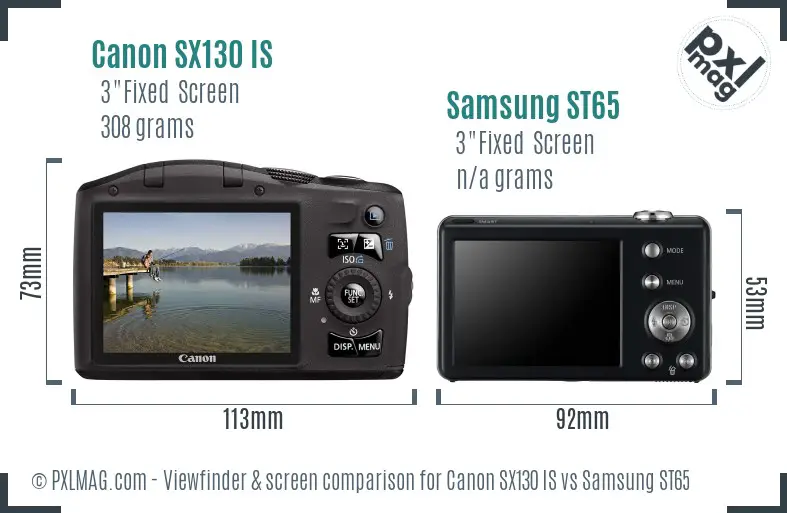 Canon SX130 IS vs Samsung ST65 Screen and Viewfinder comparison