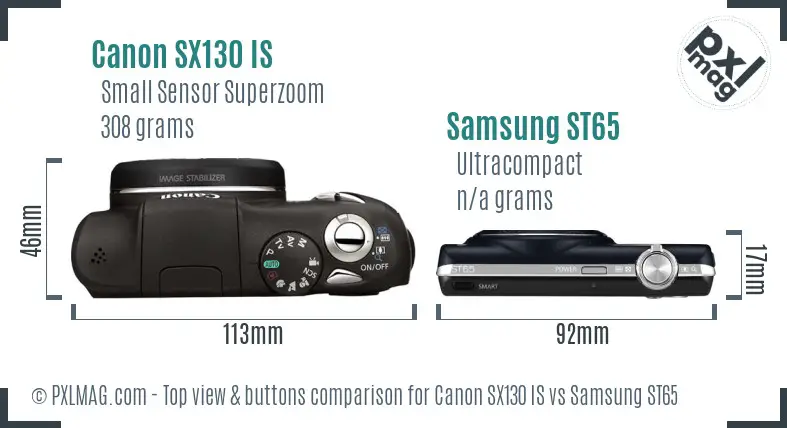 Canon SX130 IS vs Samsung ST65 top view buttons comparison