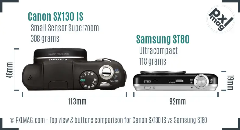 Canon SX130 IS vs Samsung ST80 top view buttons comparison