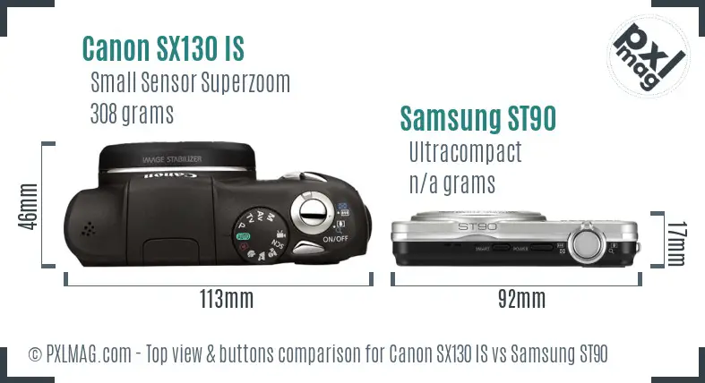 Canon SX130 IS vs Samsung ST90 top view buttons comparison Canon SX130 IS vs Samsung ST90 top view buttons comparison