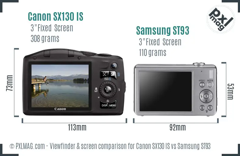 Canon SX130 IS vs Samsung ST93 Screen and Viewfinder comparison