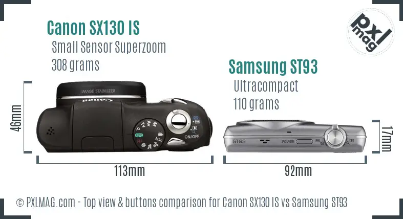 Canon SX130 IS vs Samsung ST93 top view buttons comparison