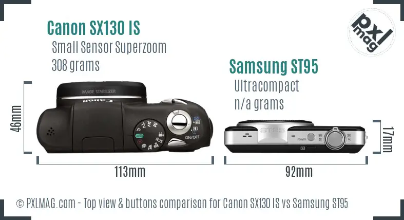 Canon SX130 IS vs Samsung ST95 top view buttons comparison