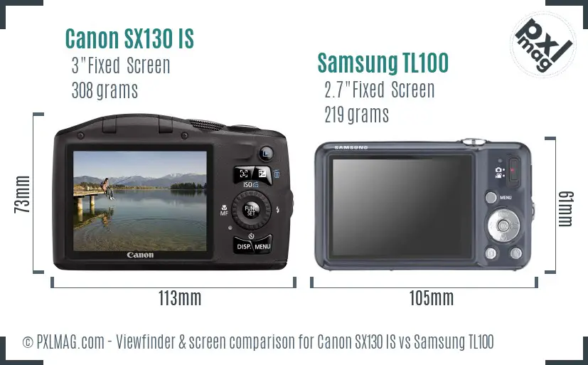 Canon SX130 IS vs Samsung TL100 Screen and Viewfinder comparison