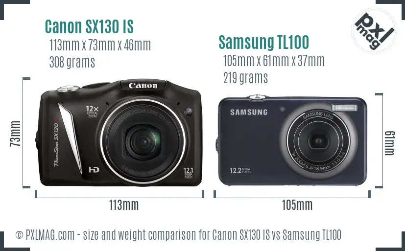 Canon SX130 IS vs Samsung TL100 size comparison