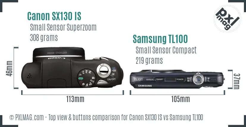 Canon SX130 IS vs Samsung TL100 top view buttons comparison