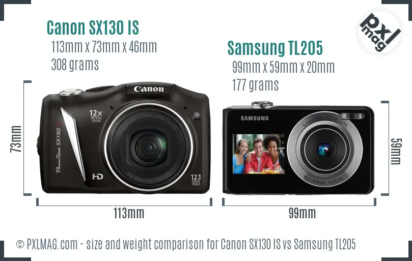 Canon SX130 IS vs Samsung TL205 size comparison