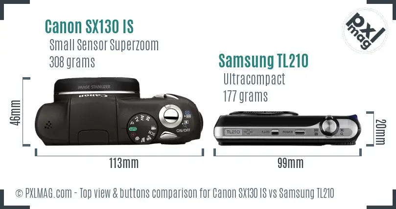 Canon SX130 IS vs Samsung TL210 top view buttons comparison Canon SX130 IS vs Samsung TL210 top view buttons comparison
