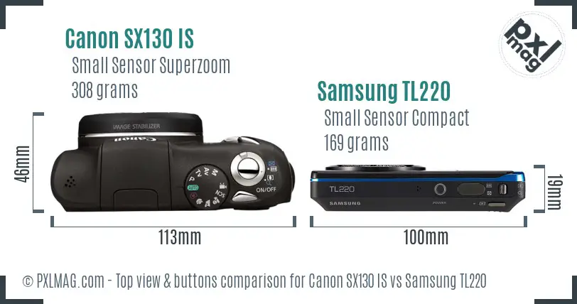 Canon SX130 IS vs Samsung TL220 top view buttons comparison