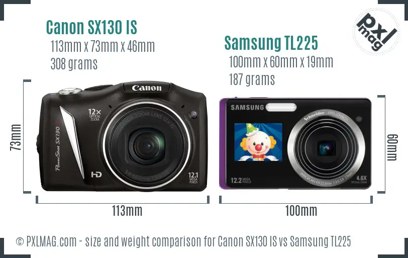 Canon SX130 IS vs Samsung TL225 size comparison