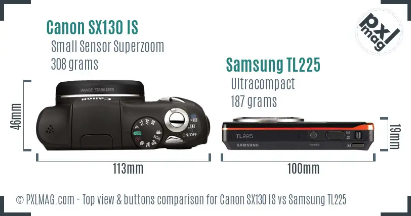 Canon SX130 IS vs Samsung TL225 top view buttons comparison