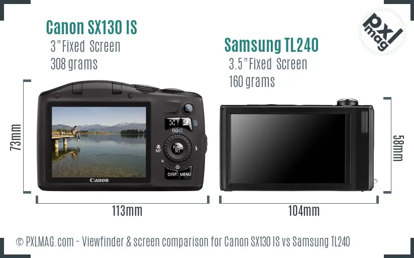 Canon SX130 IS vs Samsung TL240 Screen and Viewfinder comparison
