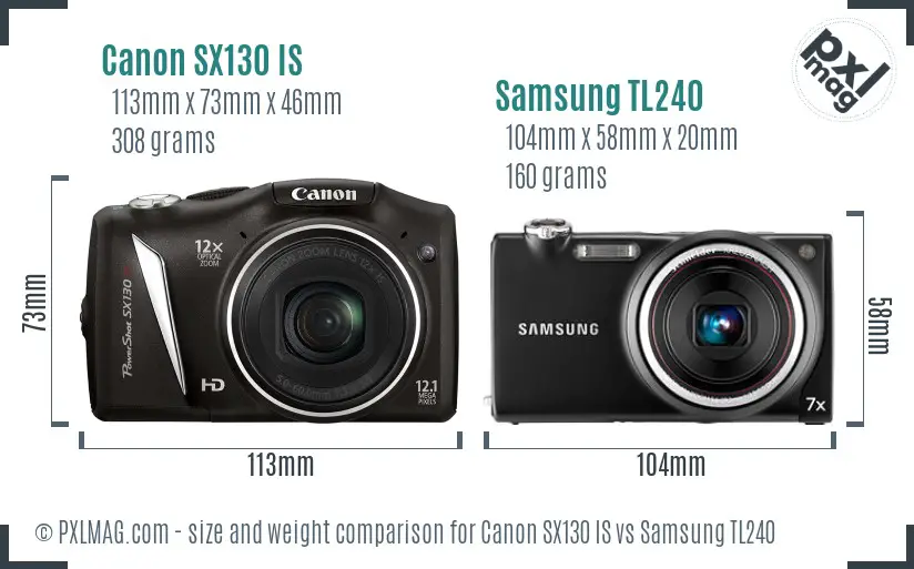 Canon SX130 IS vs Samsung TL240 size comparison