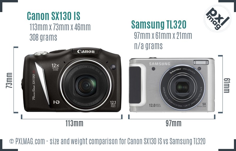 Canon SX130 IS vs Samsung TL320 size comparison Canon SX130 IS vs Samsung TL320 size comparison