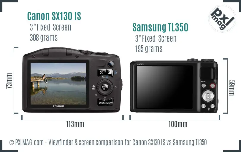 Canon SX130 IS vs Samsung TL350 Screen and Viewfinder comparison