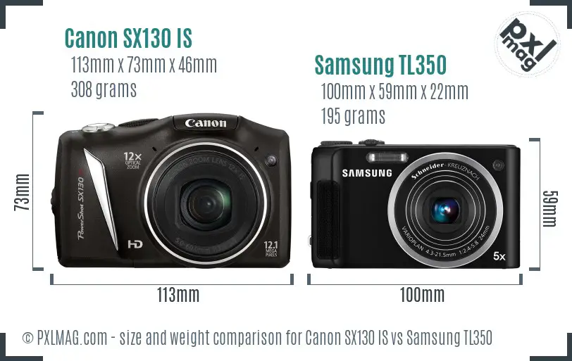 Canon SX130 IS vs Samsung TL350 size comparison