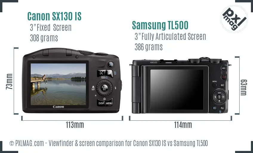 Canon SX130 IS vs Samsung TL500 Screen and Viewfinder comparison